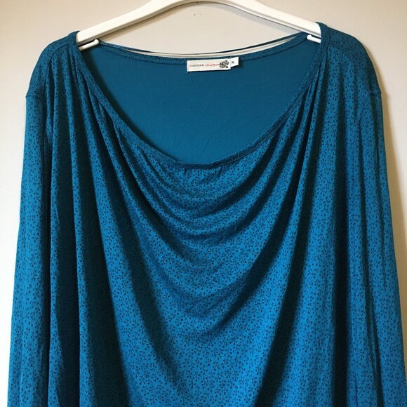 Peacock Blue Ditsy Floral Print Cowl Collar Bamboo Shirt - Picture 3 of 16